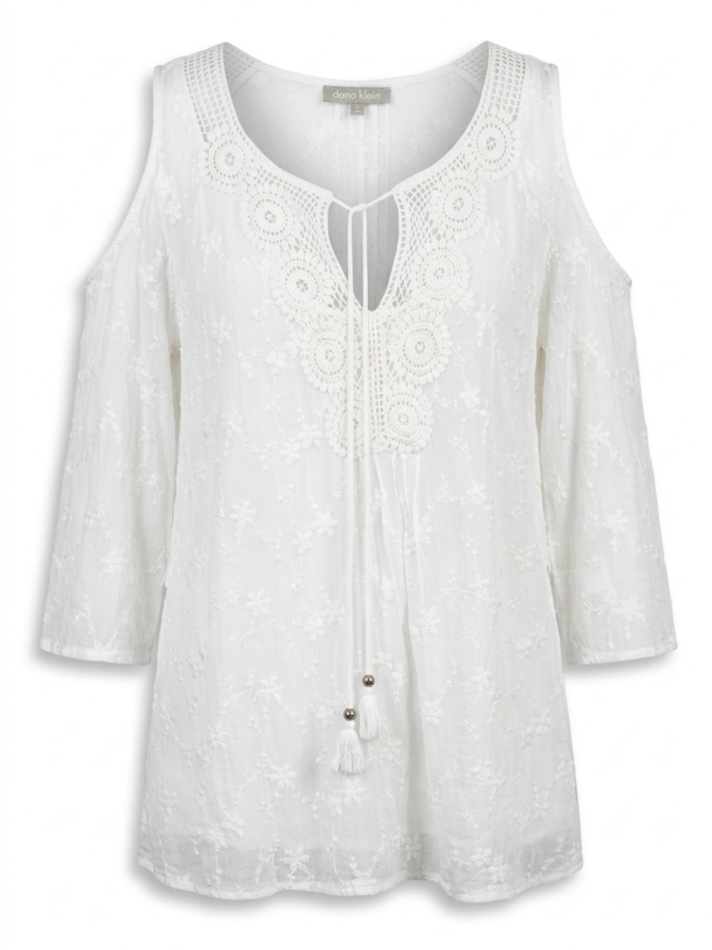White Cold-Shoulder Embroidered Tunic Blouse